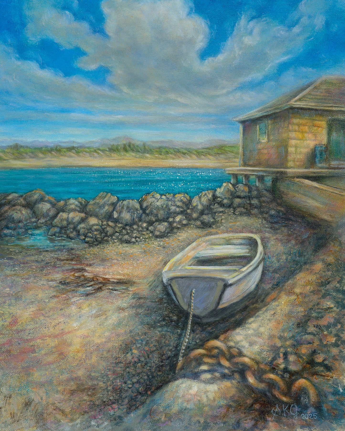 Karitane Boat – Low Tide Stillness Karitane, Otago Coast, NZ 11X14 inches