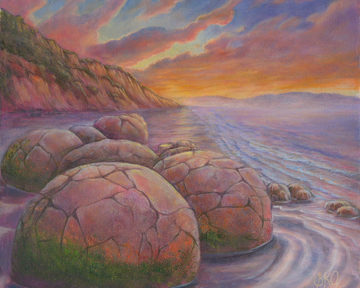 Moeraki Boulders Sunrise 2, Otago Coast, New Zealand 10X8 inches