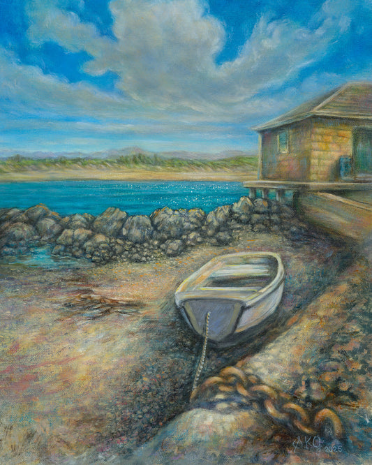Karitane Boat – Low Tide Stillness Karitane, Otago Coast, NZ 11X14 inches